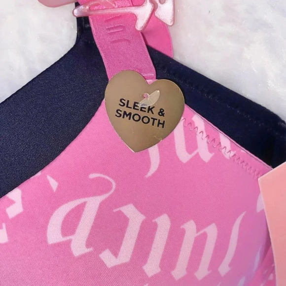Juicy Couture Sexy Pink Logo & Solid Black Push-up Bra 2 Piece Set Size 38D New - Picture 4 of 8